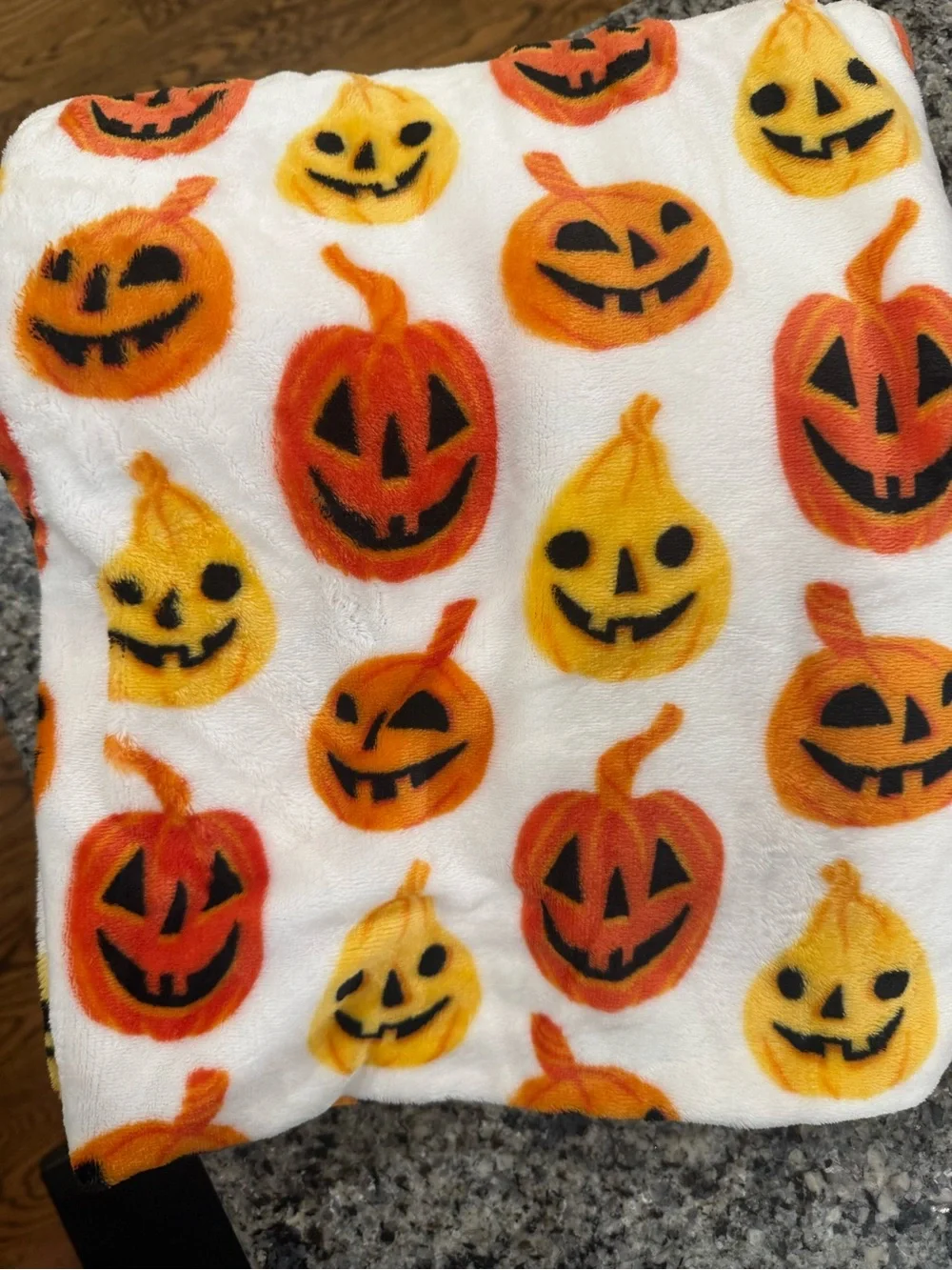 Halloween Pumpkin Plush Kids Blanket - White, Orange & Yellow